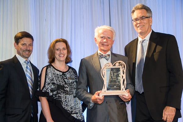 Argon award. L- Barry Goldman, Southface board chair, Andrea Pinabell, Southface president, Steve Nygren, Serenbe, and Dennis Creech the Kendeda Fund