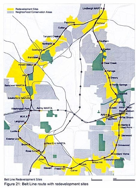 Belt line map, from a summary of the thesis Belt Line - Atlanta, Design of Infrastructure as a Reflection of Public Policy by Ryan Gravel.